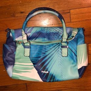 Desigual blue and green tropical print purse